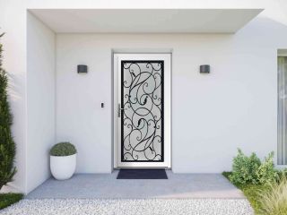 Porte d'entrée aluminium vitrée baroque blanc